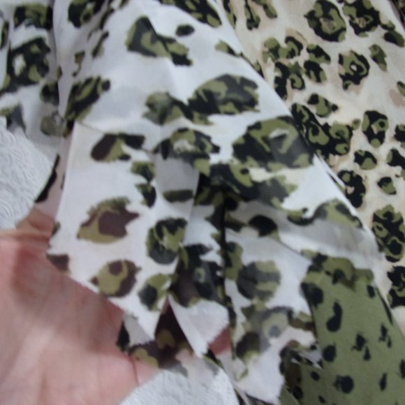 Plus Top Blouse Combination Olive Black Leopard Print Ruffled Short Slee… - Picture 3 of 5